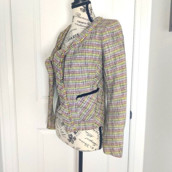 Maje Gray and Yellow Tweed Cropped Blazer, Size 36 β Modern Collarless Design - Picture 3 of 9